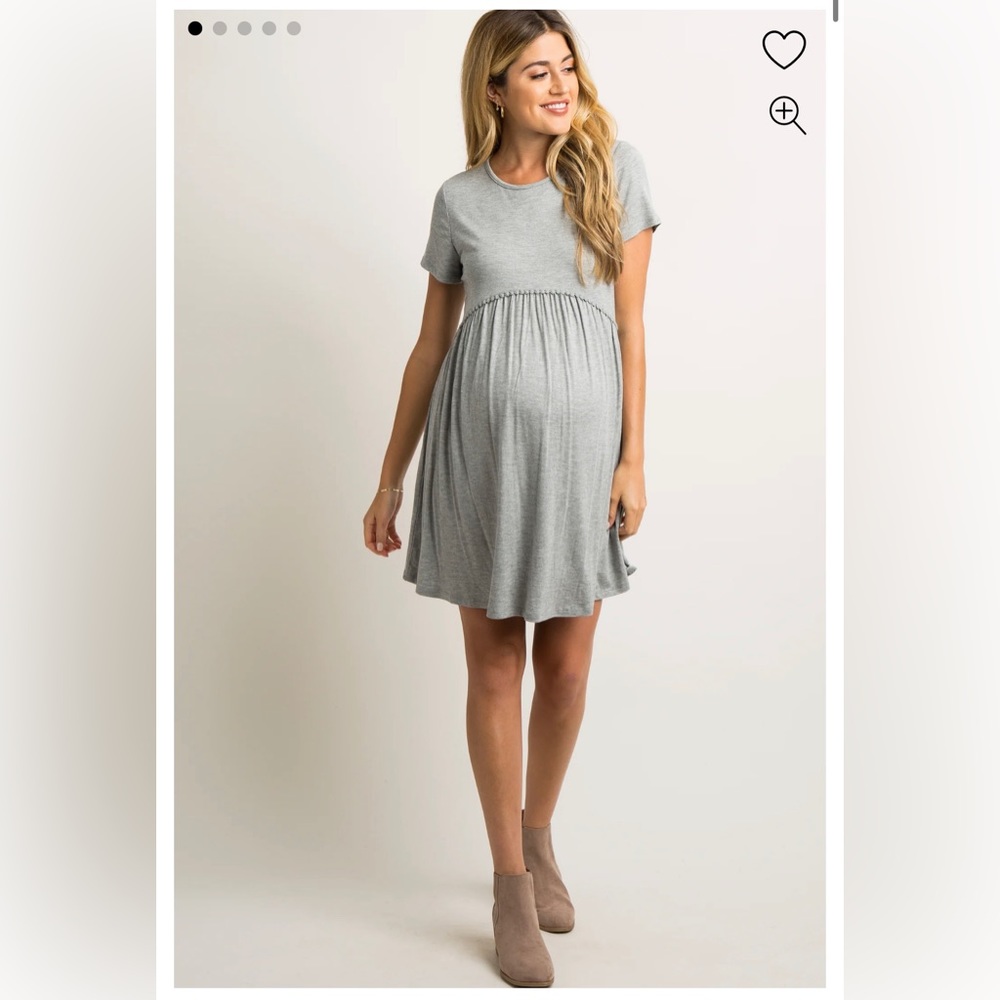 PinkBlush Grey Solid Crochet Trim Maternity Shift Dress medium